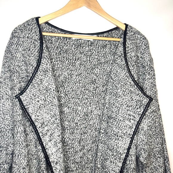 ASTR Cozy Gray Open Front Cardigan Coatigan with Pockets and Faux Leather Trim - Picture 3 of 7
